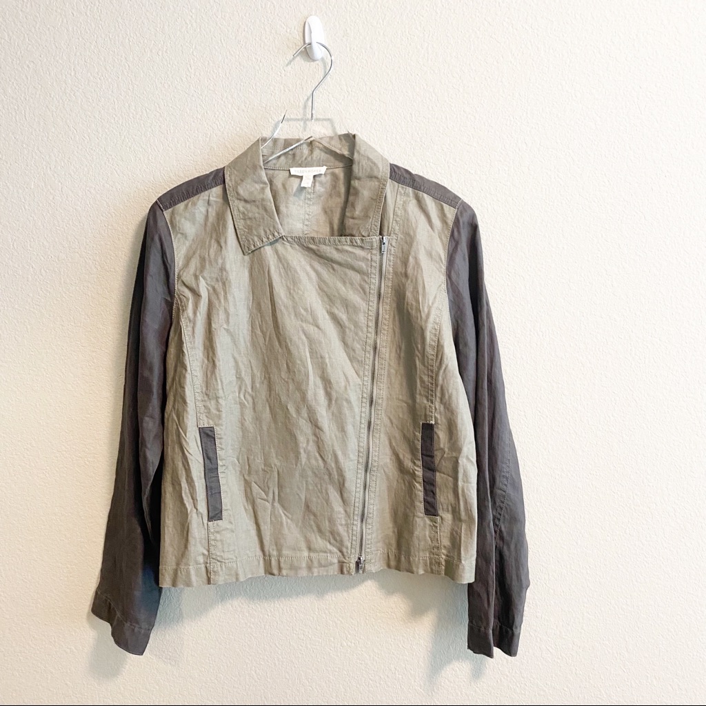 Eileen Fisher Coated Organic Linen Moto Jacket